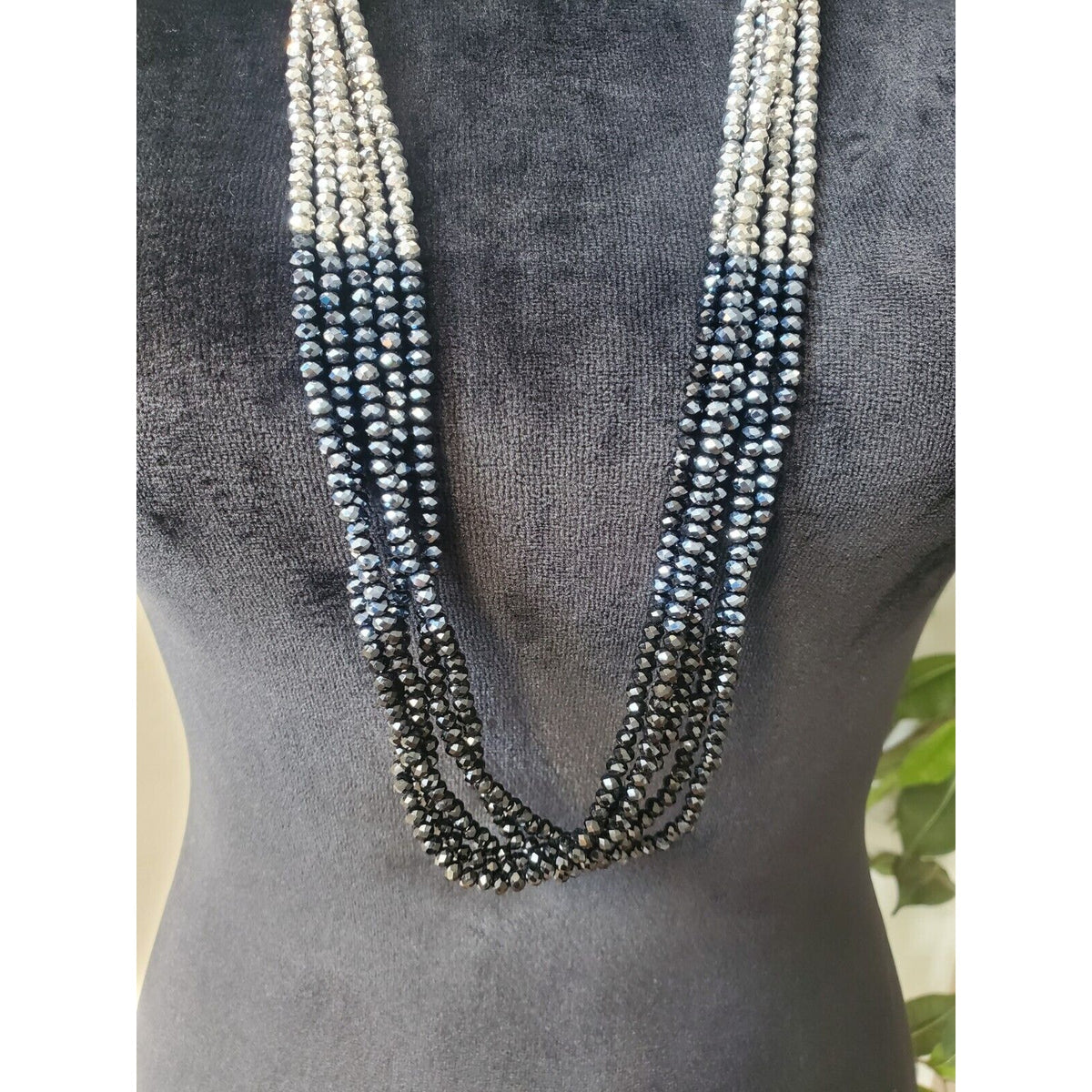 Women's Silver Multicolored Multilayer Crystal Beaded Fashion Jewelry Necklace
