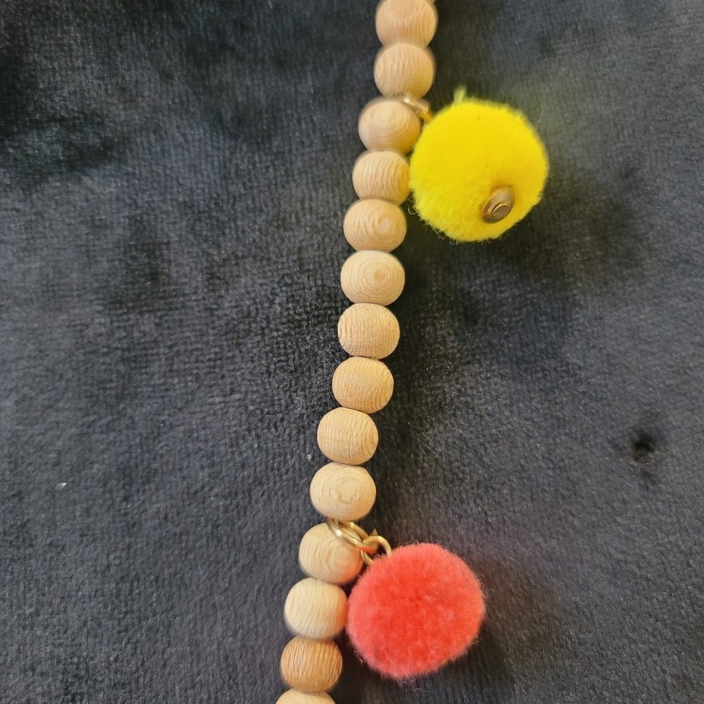 Women's Beige Wooden Round Beaded with Lobster Clasp Long Jewelry Necklace