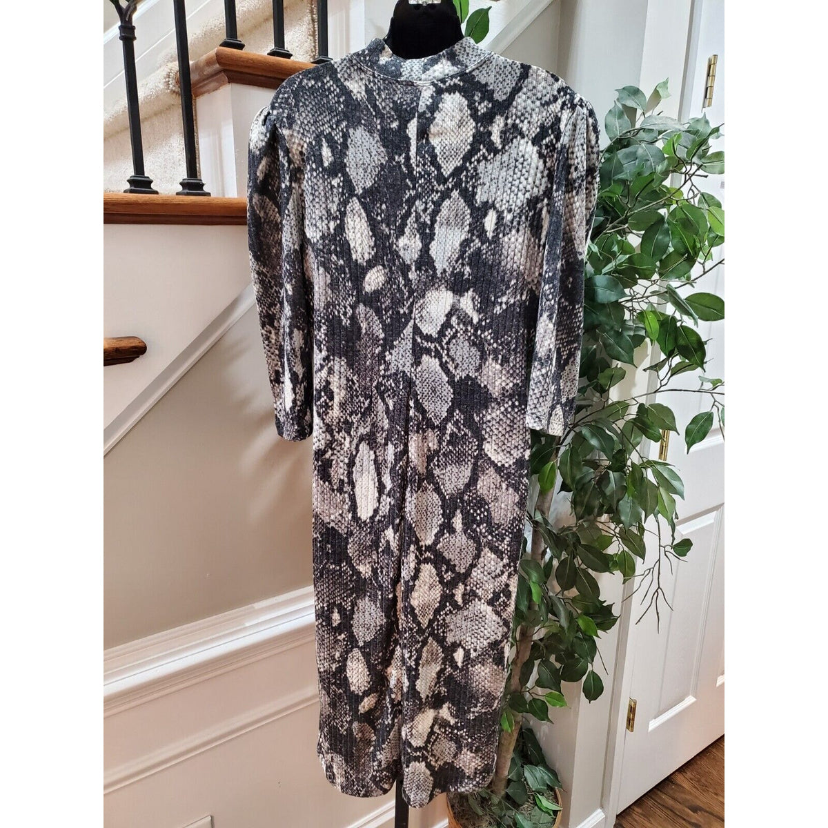 Emma & Michele Women Black Polyester Mock Neck Long Sleeve Knee Length Dress 10