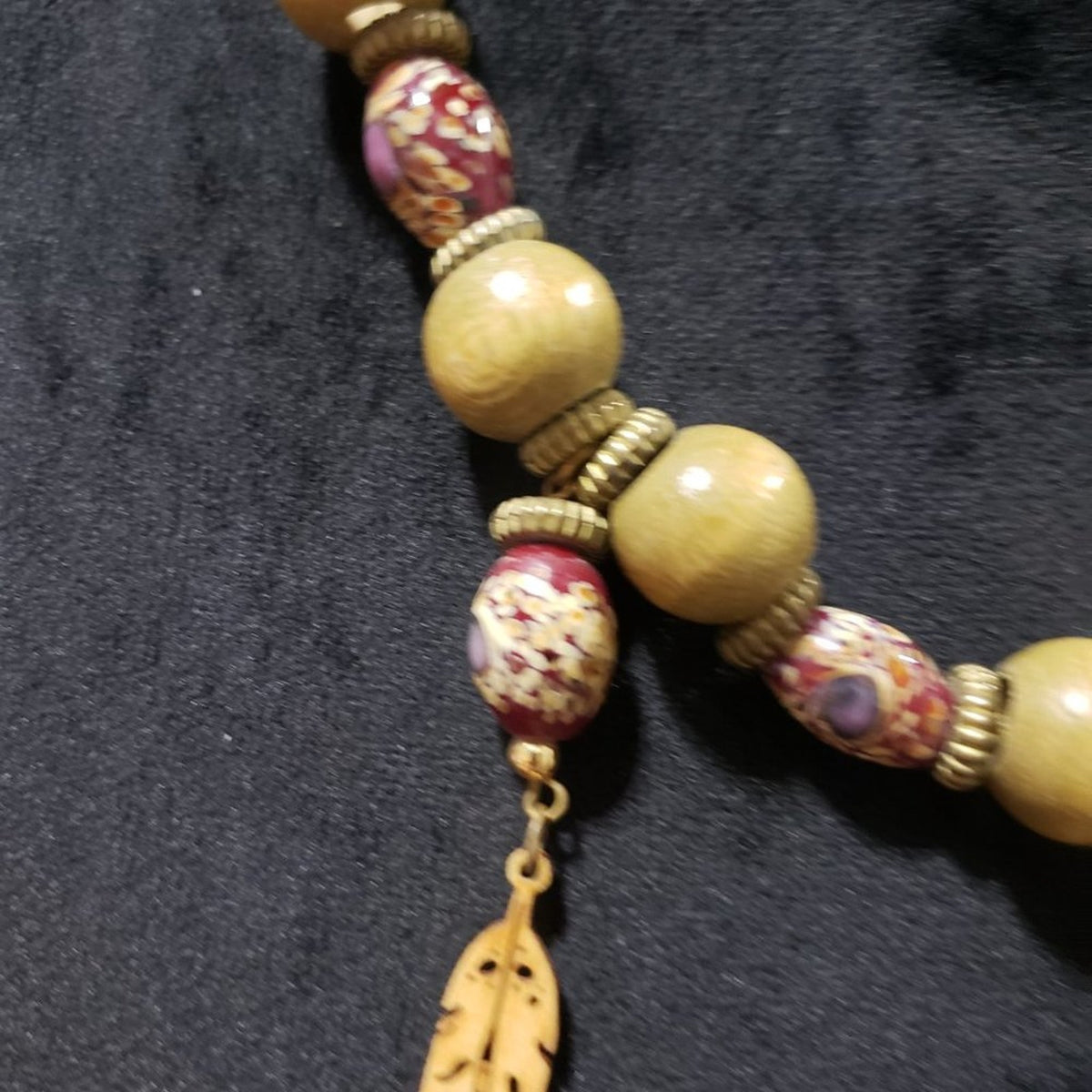 Womens Handcrafted Dark Brown and Red Wood Bead Necklace