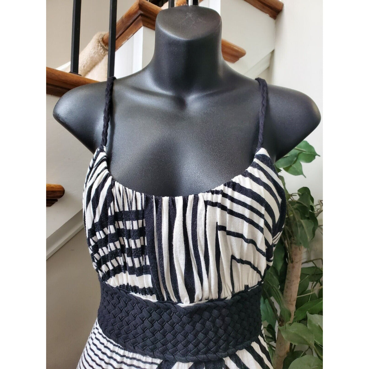 Banana Republic Women's Black & White Scoop Neck Sleeveless Long Maxi Dress S