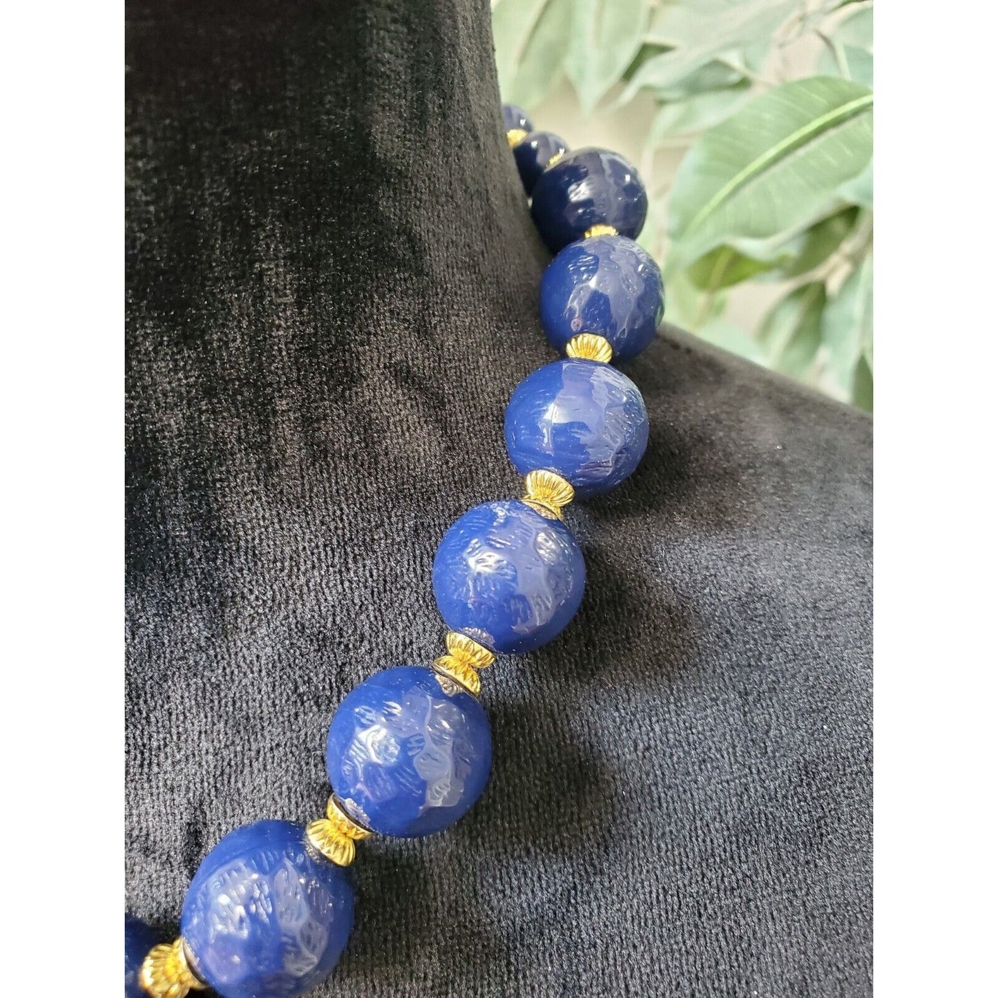 Women's Blue Pearls With Gold Accents Fashion Jewelry Necklace