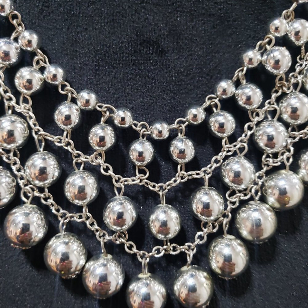 Chico's Womens Fashion Elegant Silver Tone Round Beads Bib Necklace with Lobster