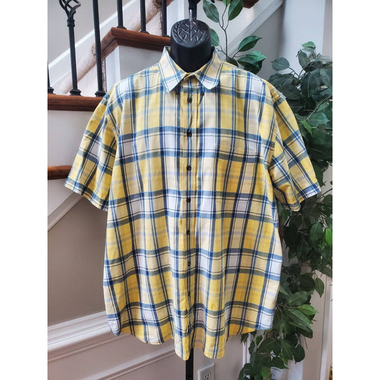 Roundtree & Yorke Men's Yellow Cotton Collared Half Sleeve Button Down Shirt XL