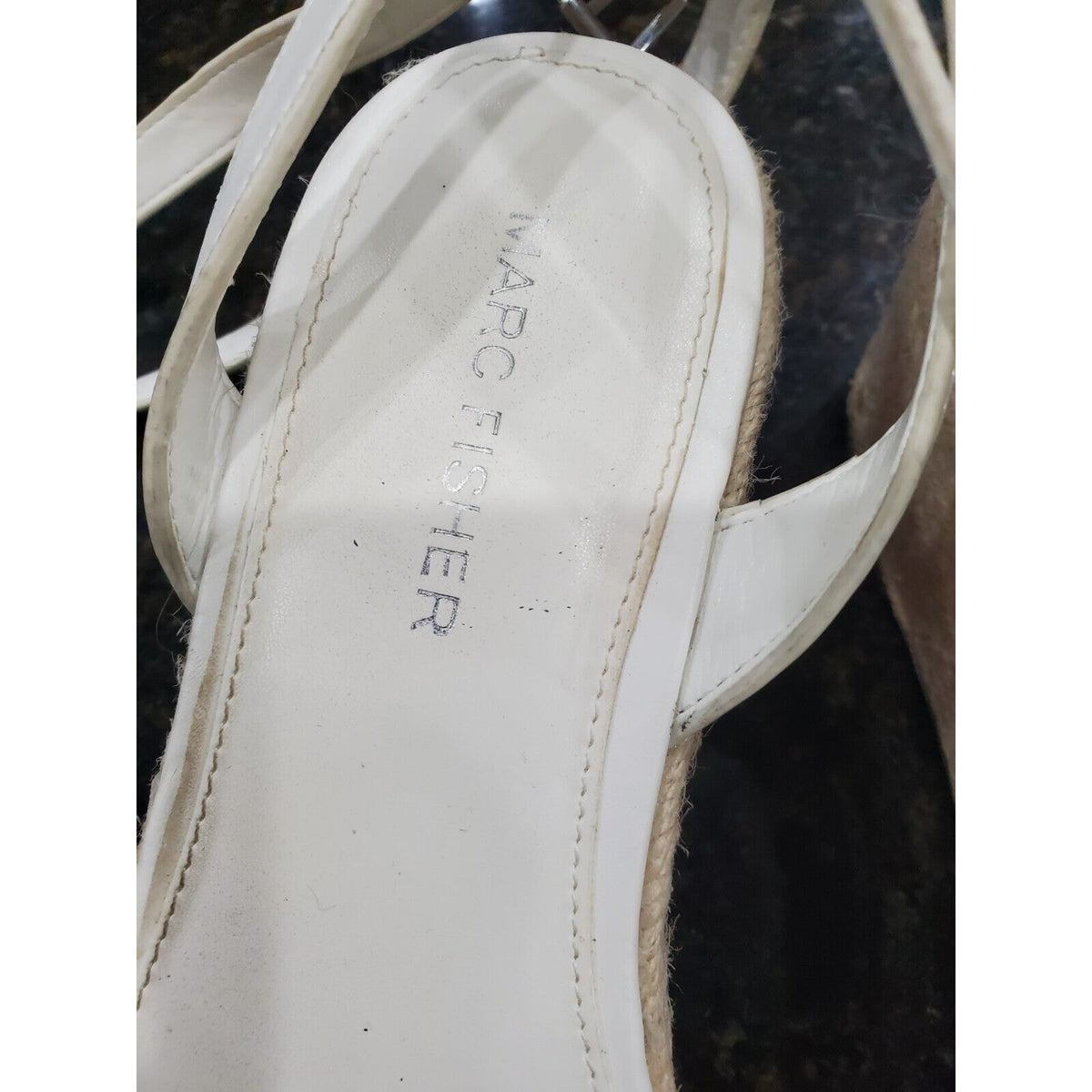 Marc Fisher Joyce Silver Studded Platform Espadrille Sandals White Women Size 7M