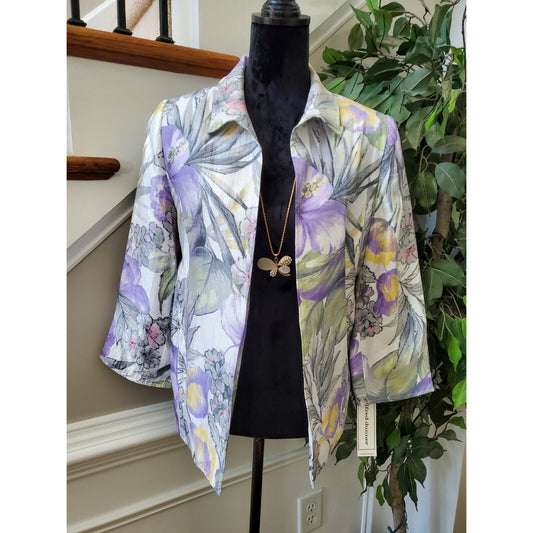Alfred Dunner Women's Multicolor Floral Rayon Open Front Jacket Blazer Size 10