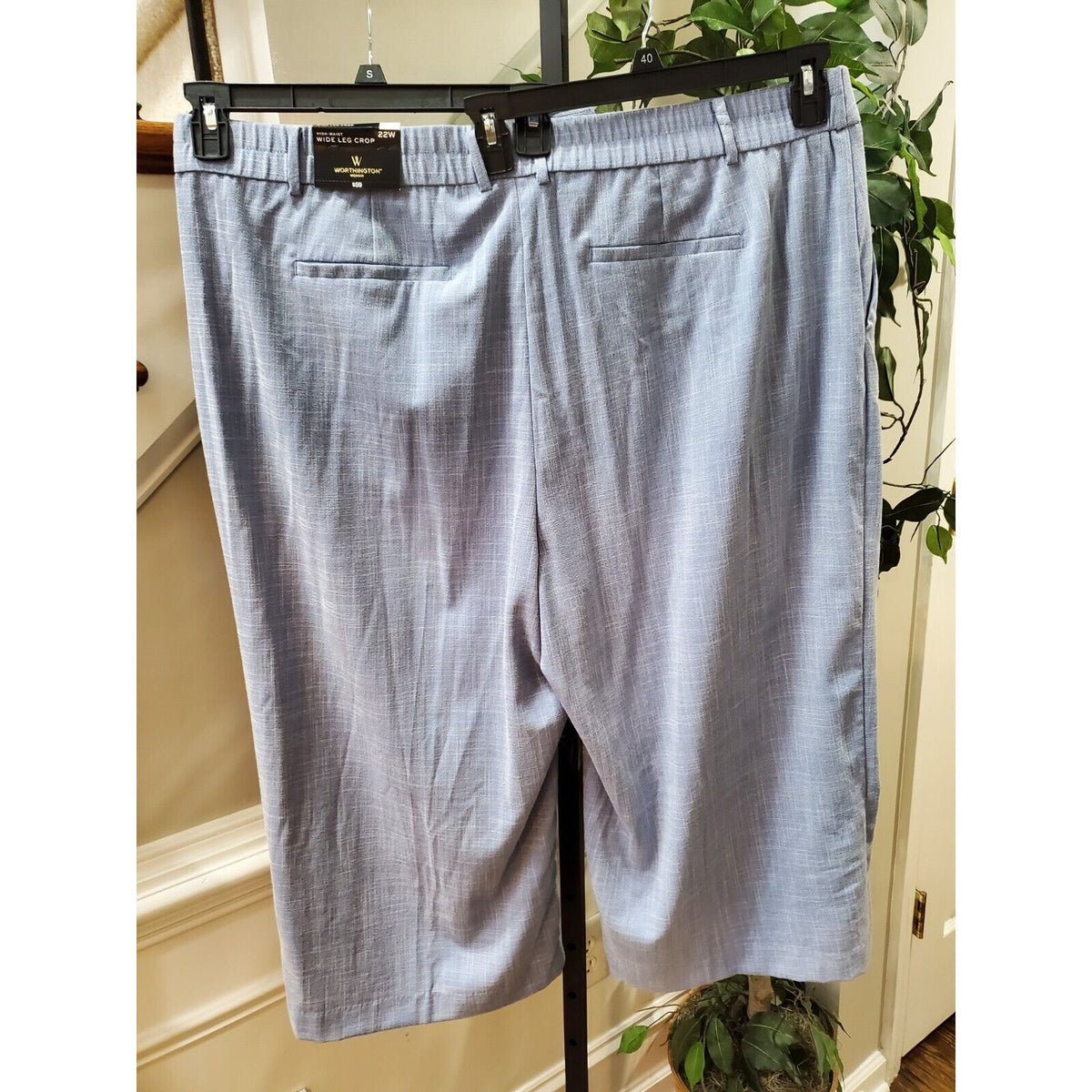 Worthington Womens Blue Solid Nylon High Waist Wide Leg Crop Pants Size 22W