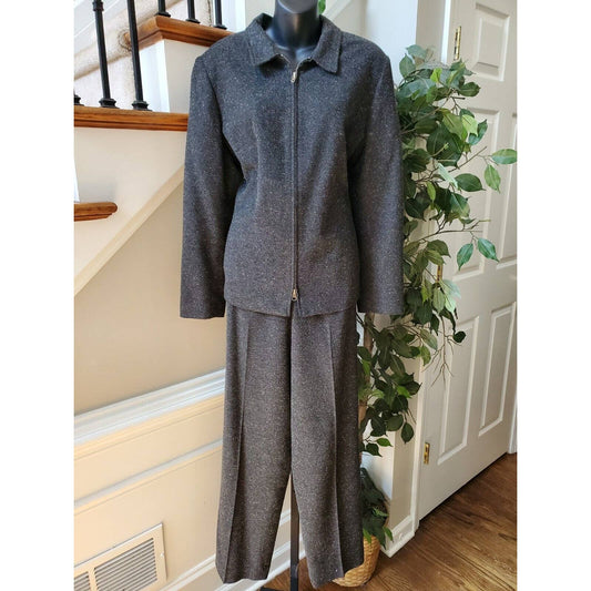 Dressbarn Women's Gray Polyester Long Sleeve Jacket & Pant 2 Pc's Suit 12