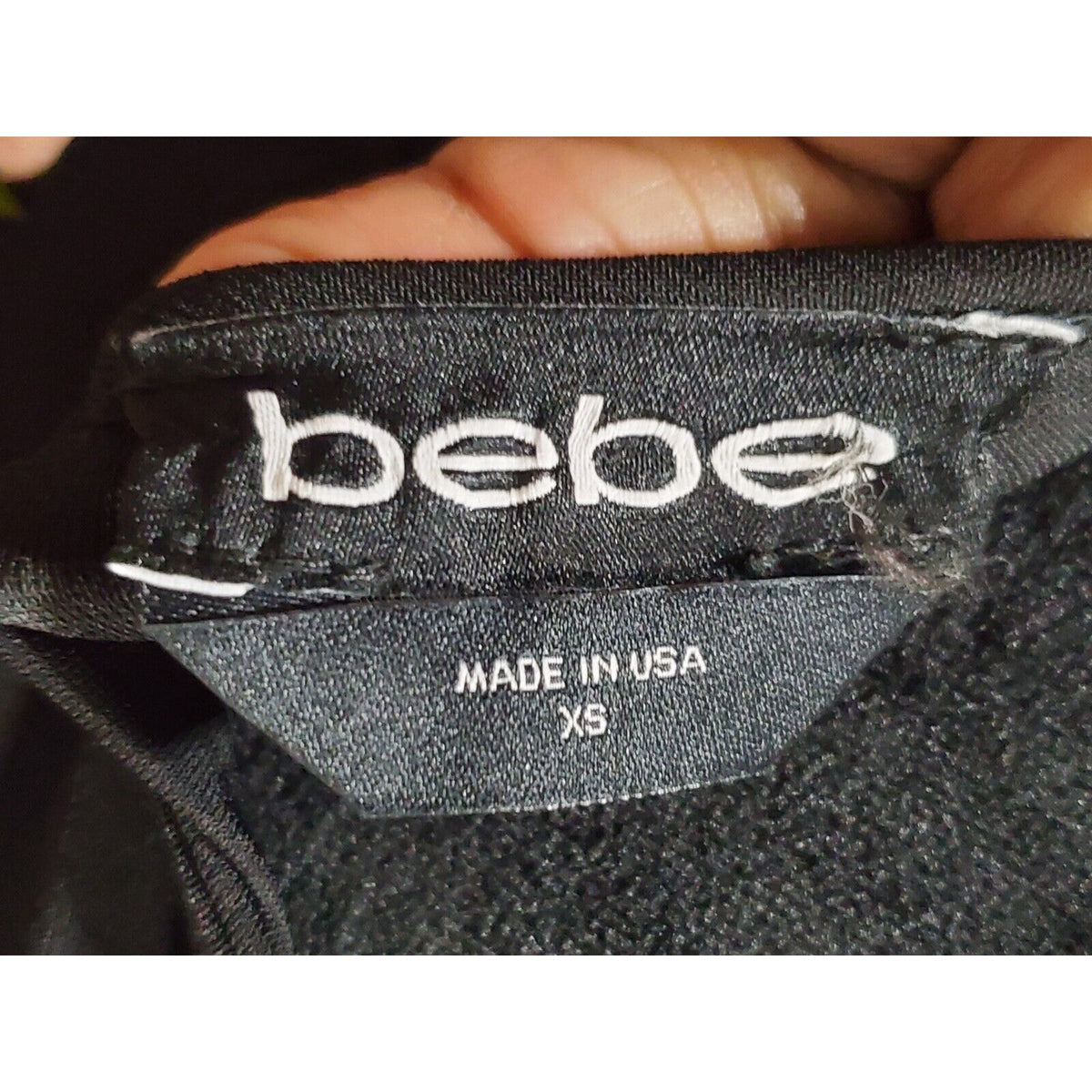 BEBE Women's Logo Blue Swarovski Black Knit Bodycon Dress Size XS