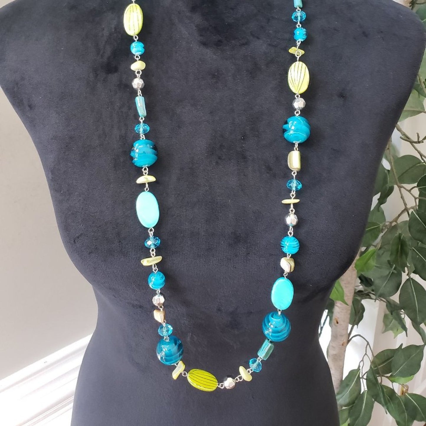 Womens Modern Fashion Multicolor Rhinestones Glass Beaded Long Necklace
