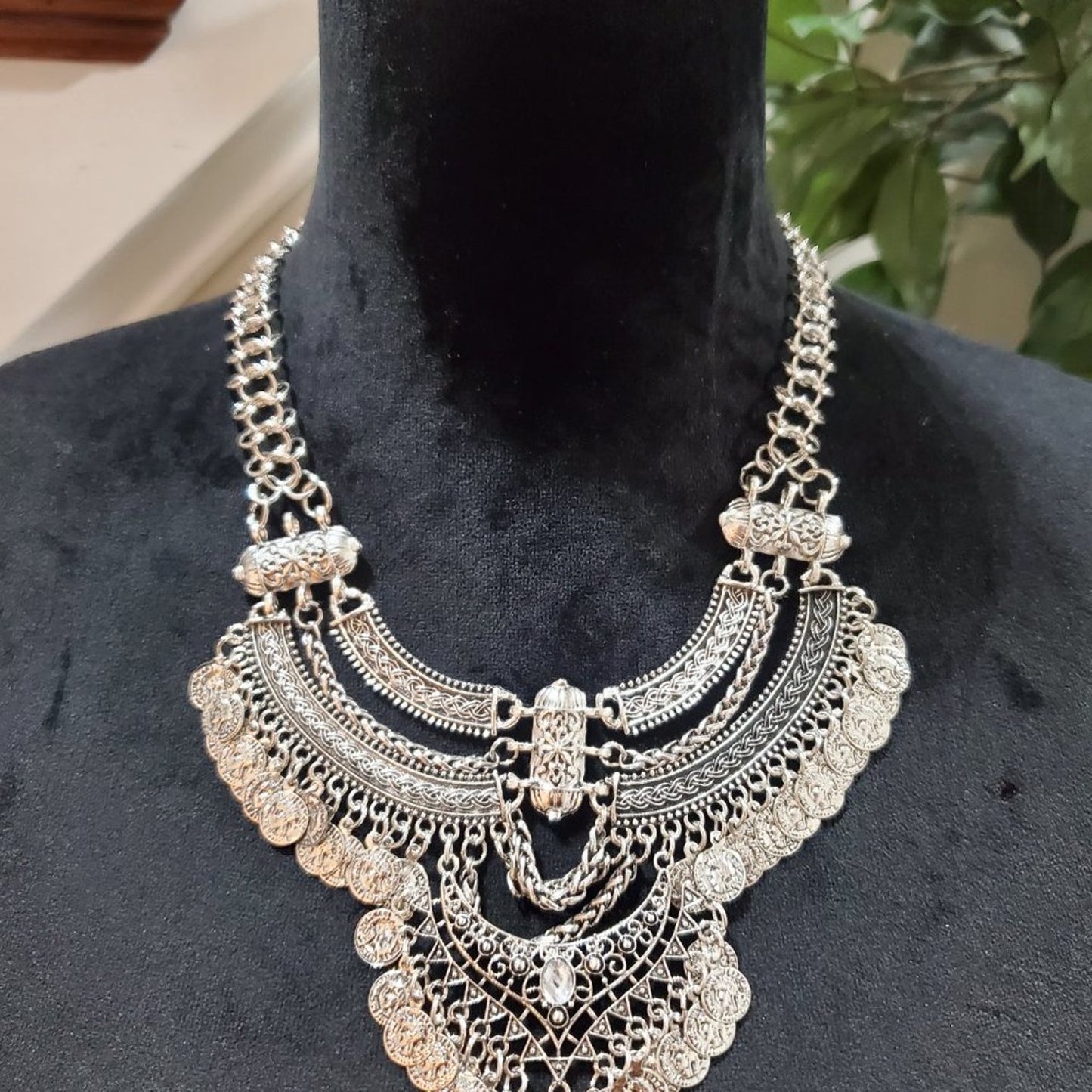 Womens Vintage Boho Chic Silver Coin Multilayer Chocker Fashion Jewelry Necklace