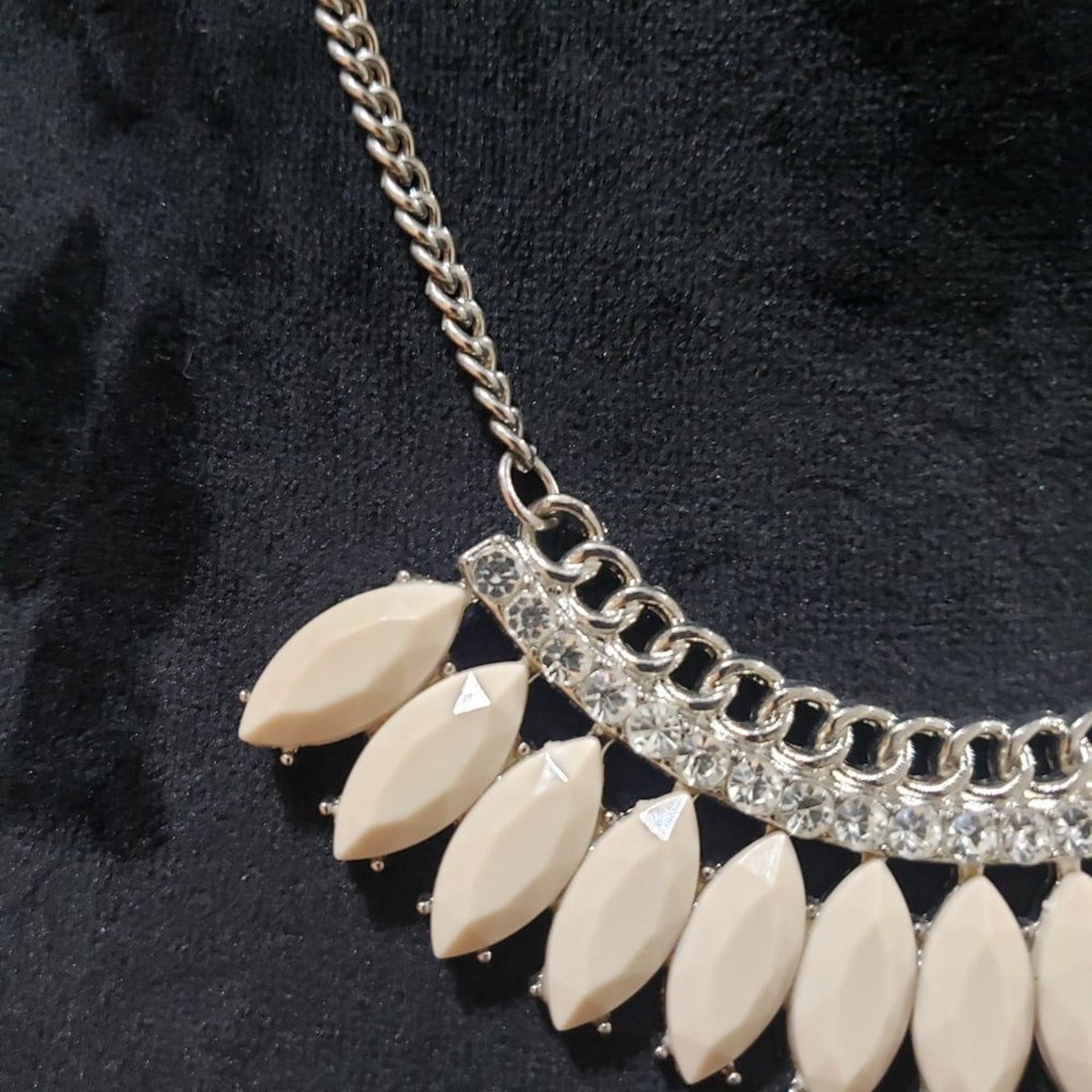 Women's Cream Rhinestone Statement Bib Lobster Clasp Necklace