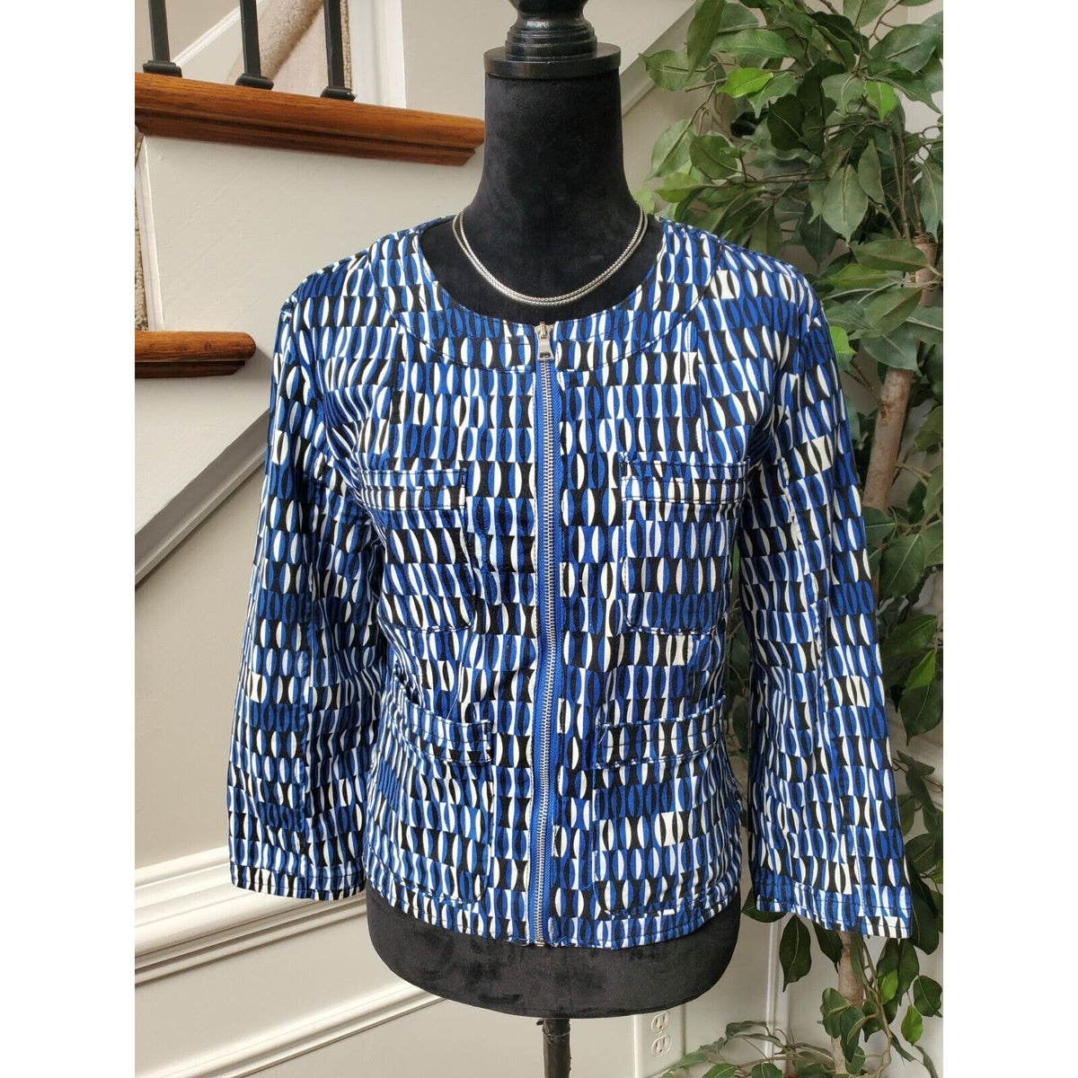 Ellen Tracy Womens Blue Cotton Long Sleeve Full Zip Casual Jacket Extra Large