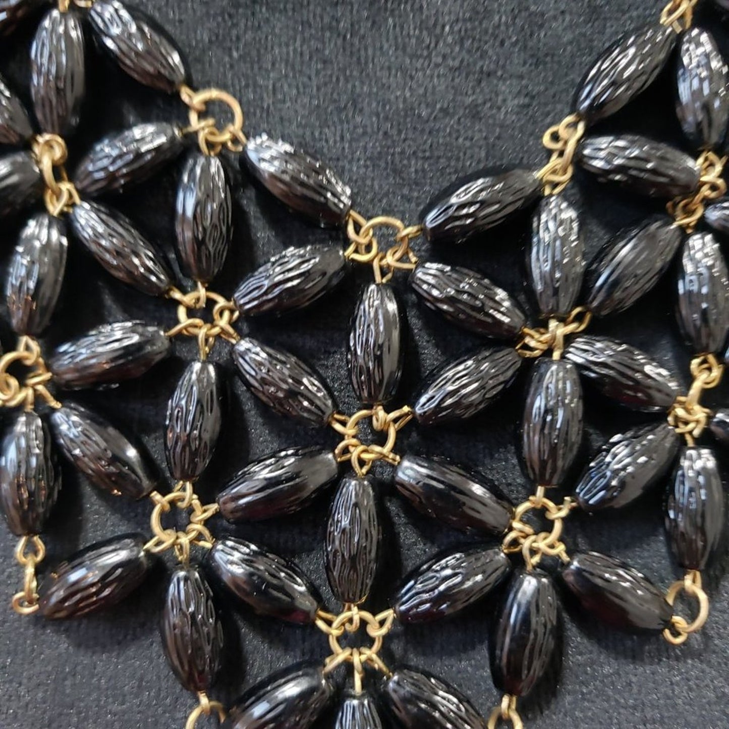 Women's Black Teardrop Beaded Stylish Statement Fashion Necklace