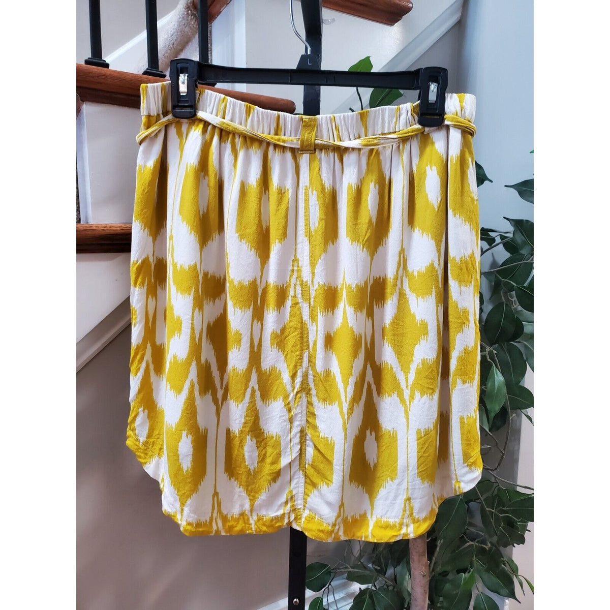 LOFT Women's Yellow White Button Down Fully Lined Pockets & Belt Loops Skirt M