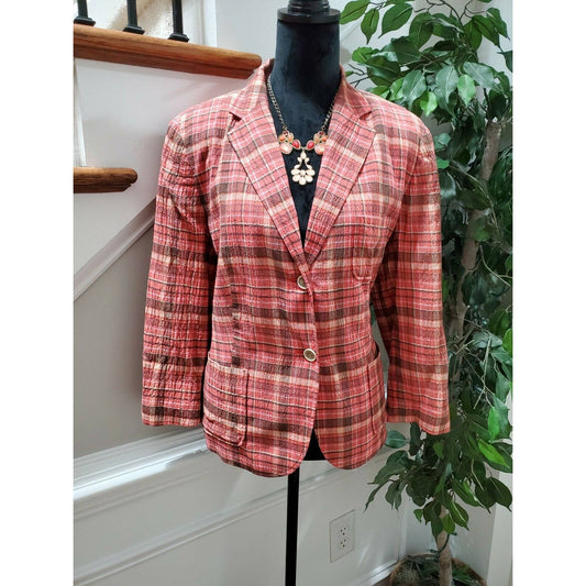 Talbots Women Multicolor Cotton Two Button Single Breasted Fitted Blazer Size 14