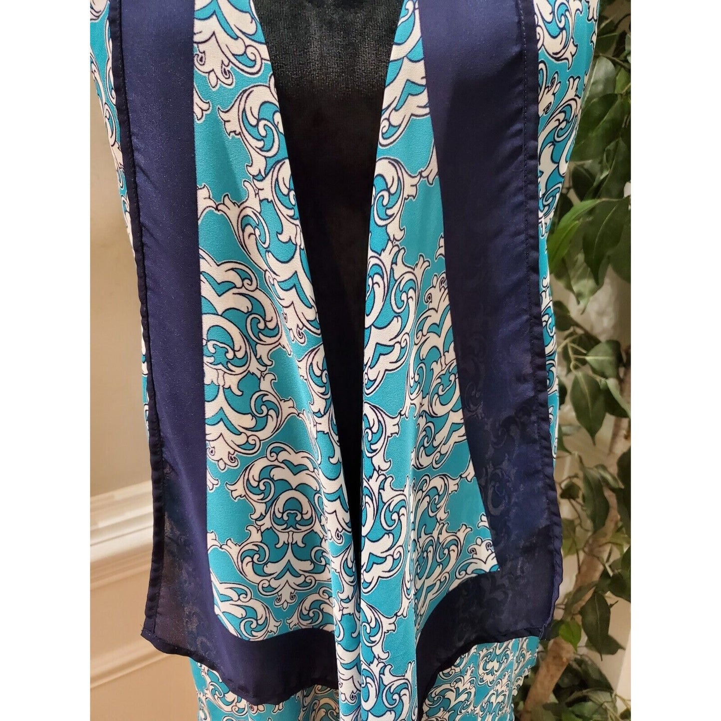 Charming Charlie Blue 100% Polyester Sleeveless Open Front Kimono S