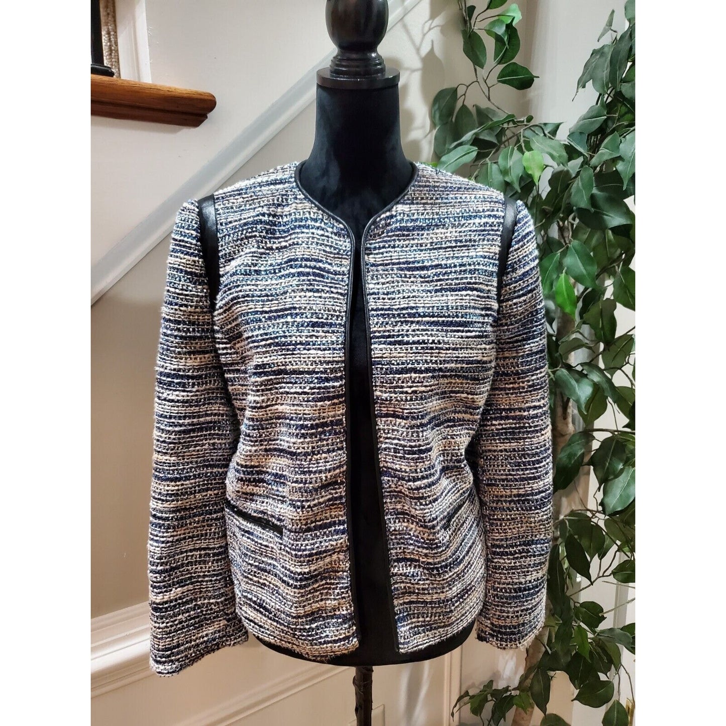 Alfred Dunner Women Multicolor Polyester Long Sleeve Open Front Jacket Size 14P