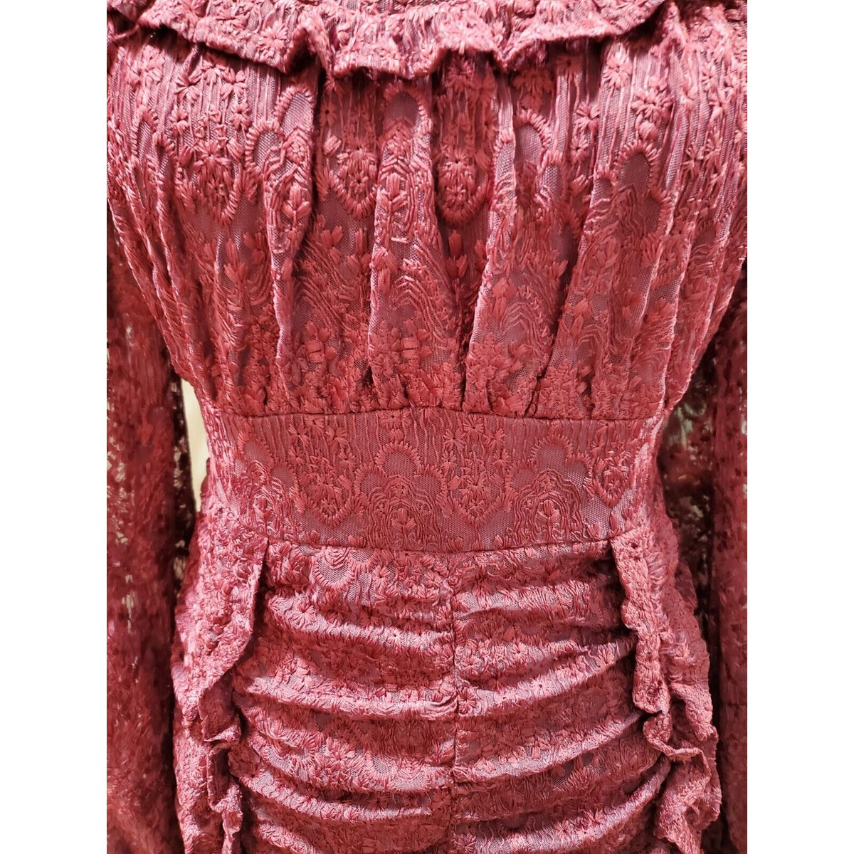 Just Me Women's Maroon polyester Round Neck Long Sleeve Knee Length Dress Size S