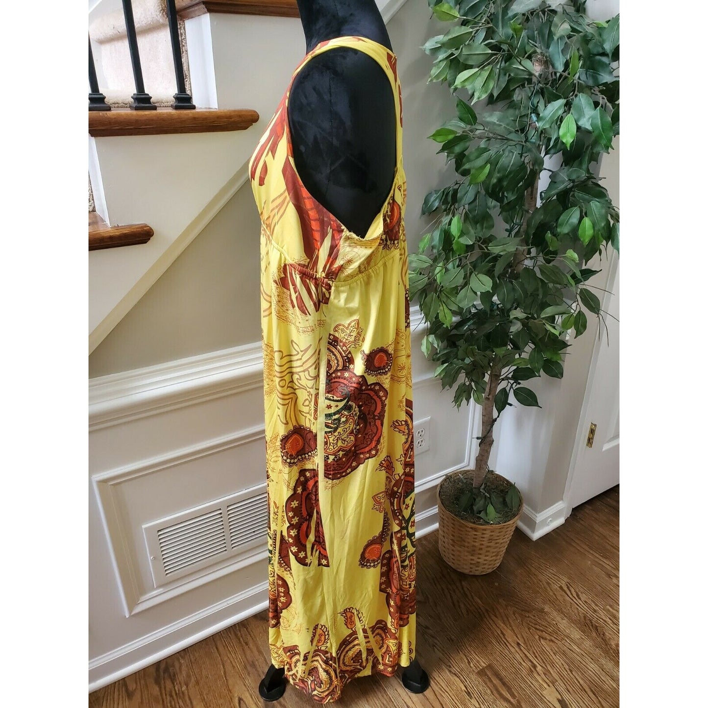 Snap Women's Yellow Polyester Scoop Neck Sleeveless Long Maxi Dress Size X-Large