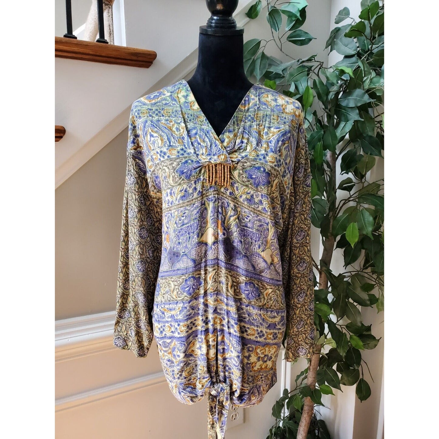 Carole Little Women's Multicolor 100% Rayon V-Neck Long Sleeve Top Blouse Size 6