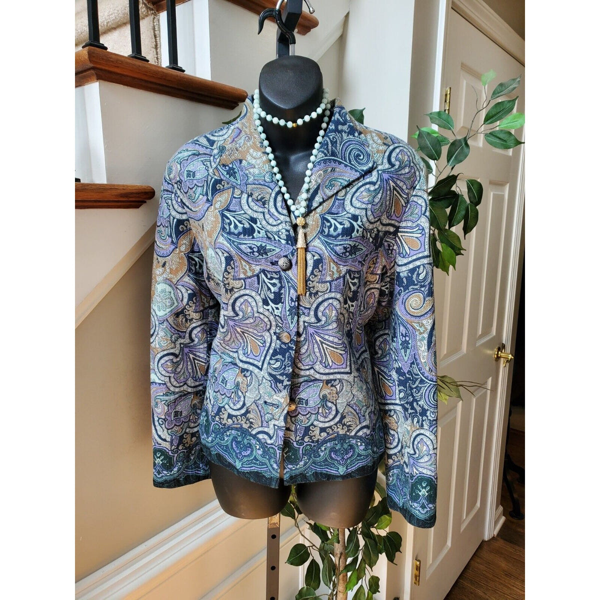 Coldwater Creek Women Moulticolor Single Breasted Three Button Coat Petite Large