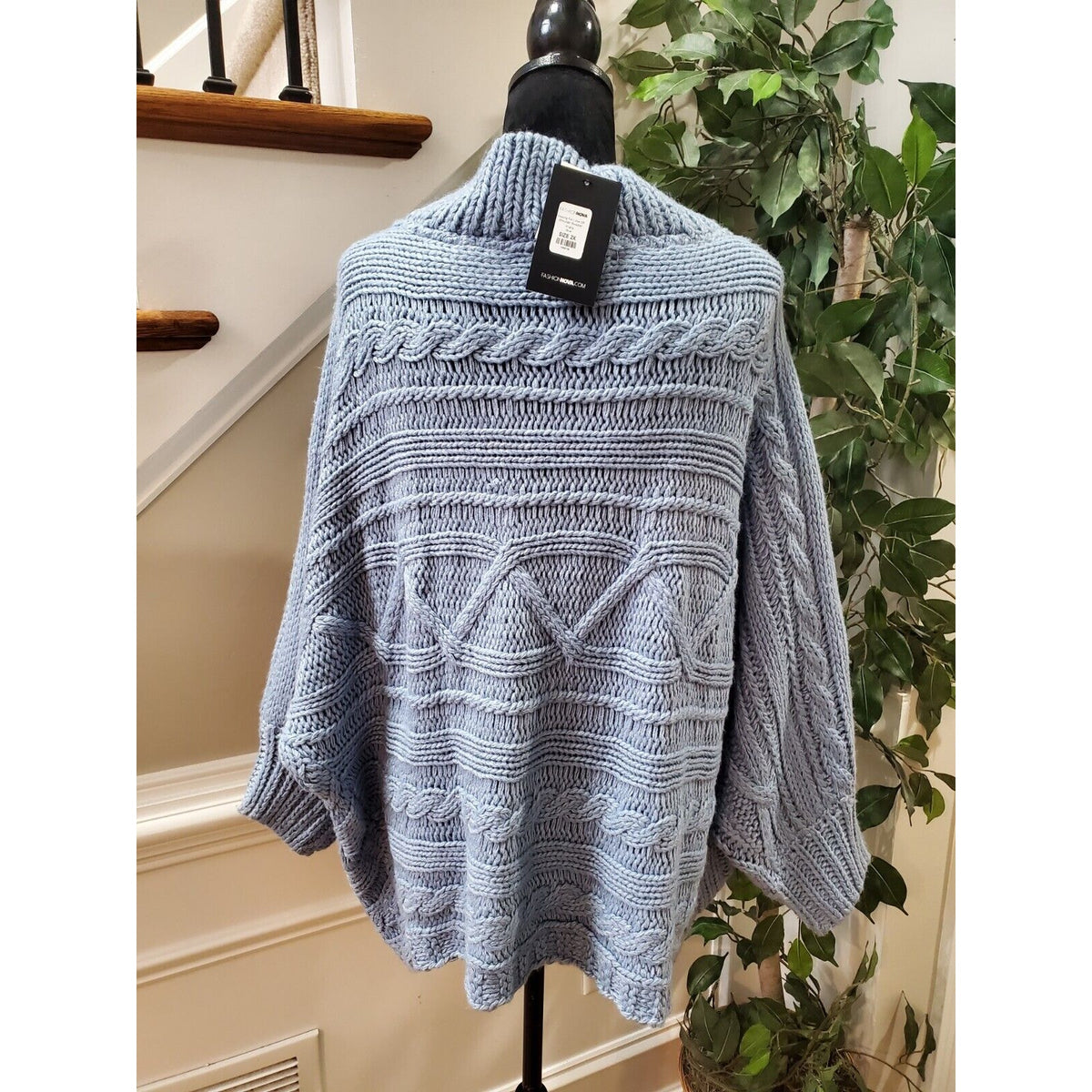 Fashion Nova Hoping For Love Blue Off Shoulder Cable Knit Sweater 2XL