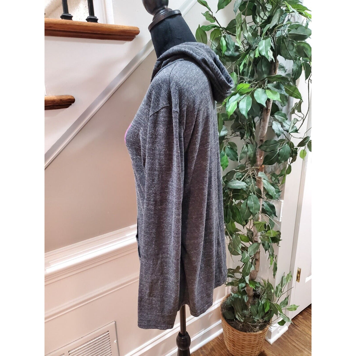 Alternative Womens Gray Polyester Long Sleeve Pullover Hoodie Sweater Size XL