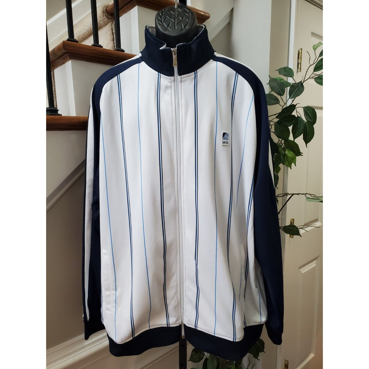 enyce Mens White Striped Polyester Long Sleeve Full Zipper Track Jacket Size 3XL
