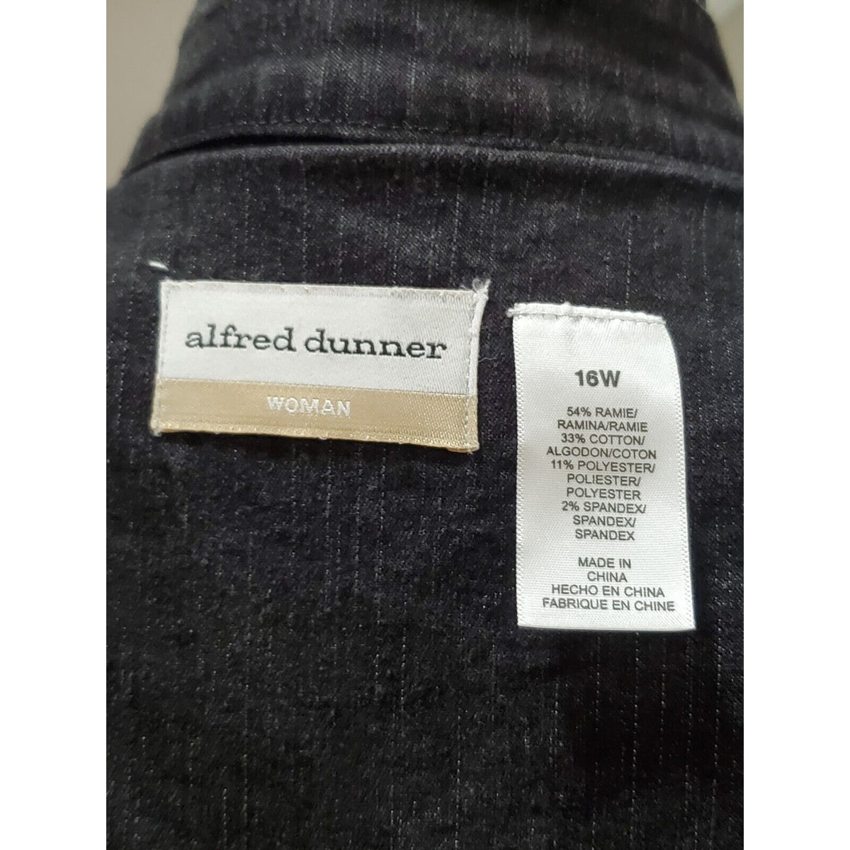 Alfred Dunner Women Gray Denim Ramie Long Sleeve Full Zip Casual Jacket Size 16W
