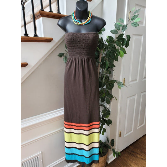 Gap Women's Brown Solid Cotton Off The Shoulder Casual Knee Length Dress Large