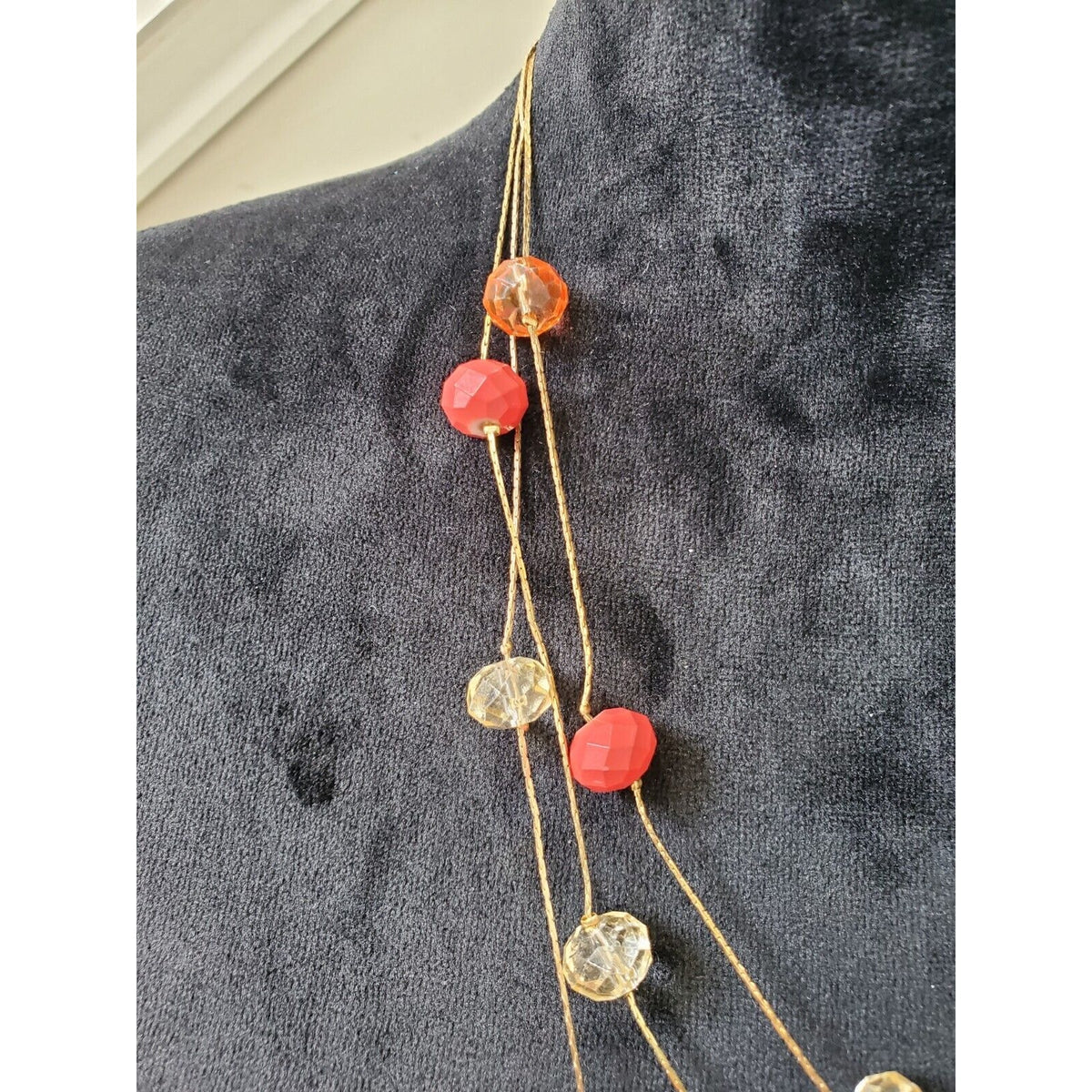 Gold Tone Layered Chains with Rust And Beige Beaded Necklace
