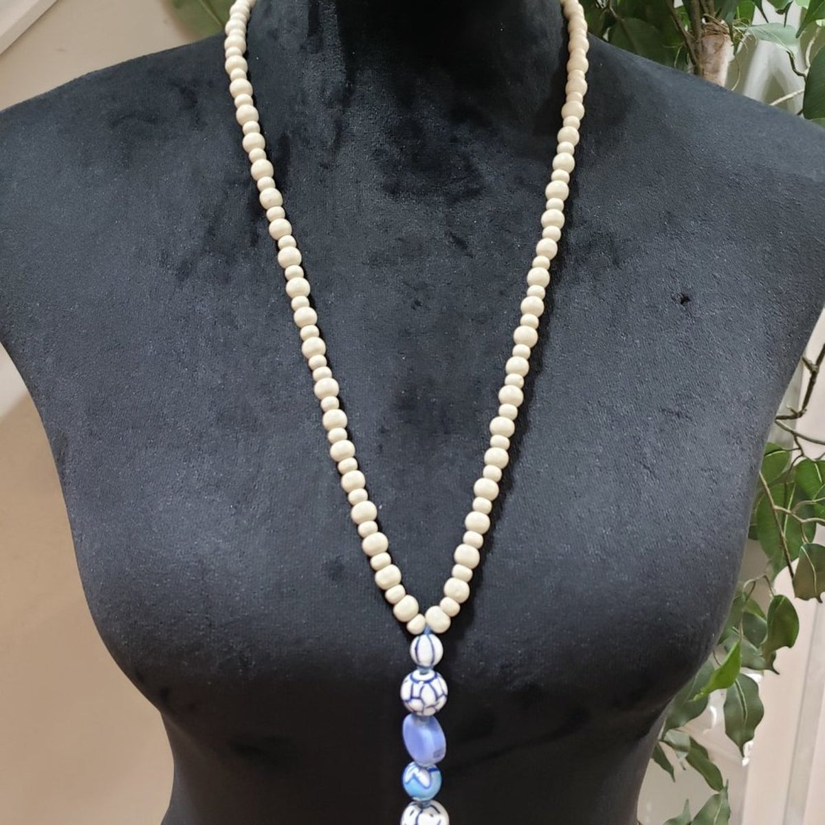 Womens Fashion White Blue Pearl Beaded Collar Beautiful Necklace Jewellery
