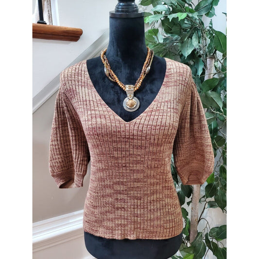 And Now This Women Brown Acrylic V-Neck 3/4 Sleeve Pullover Knit Sweater Size 1X