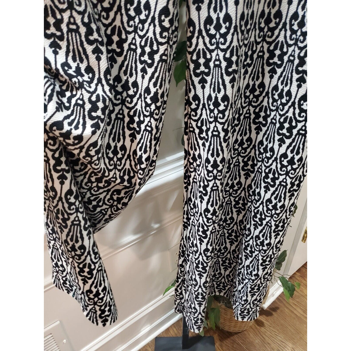 Christian Caliendo Womens Black & White Polyester High Rise Wide Leg Pant Size L