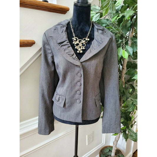 George Women's Solid Gray Polyester Single Breasted Casual Jacket Blazer Size 16