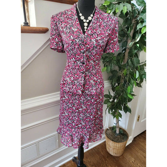Petite Floral Women's 100% Polyeste Short Sleeve Blazer & Skirt 2 Piece Suits 12