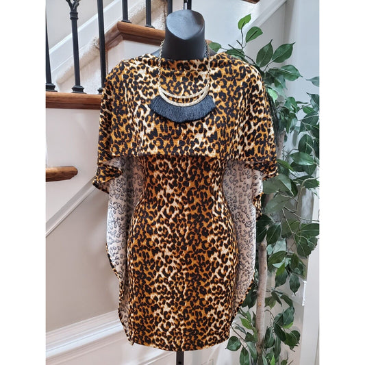 Pink Licious Women's Black & Brown Crew Neck Caped Knee Length Dress Small