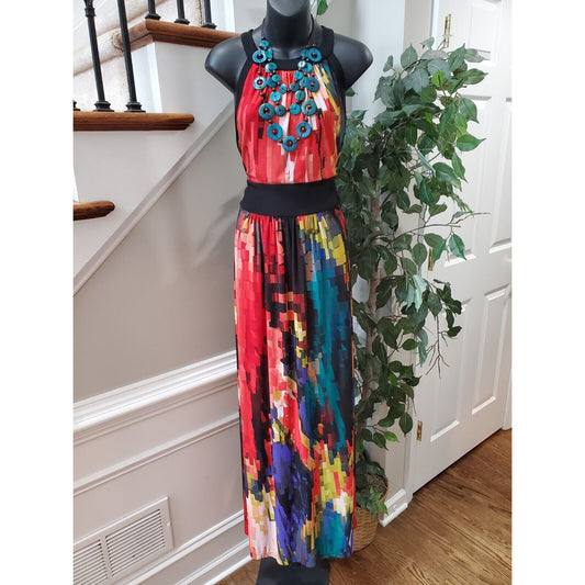 Ronni Nicole Women Multicolor Polyester Round Neck Sleeveless Long Maxi Dress 16