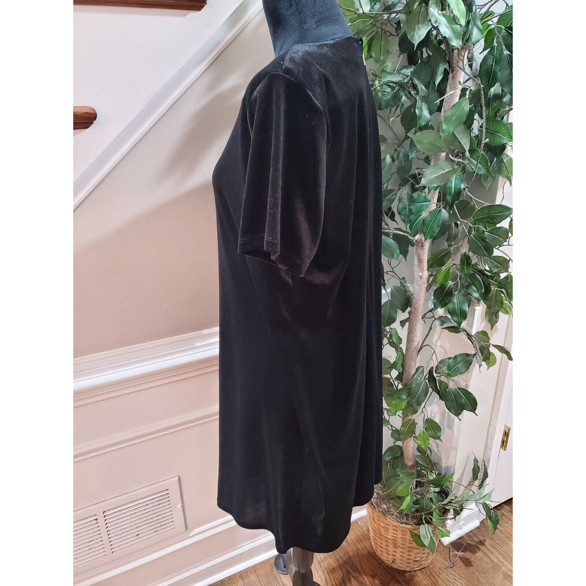 Michael Kors Velvet Black Polyester Round Neck Short Sleeve Knee Length Dress XL