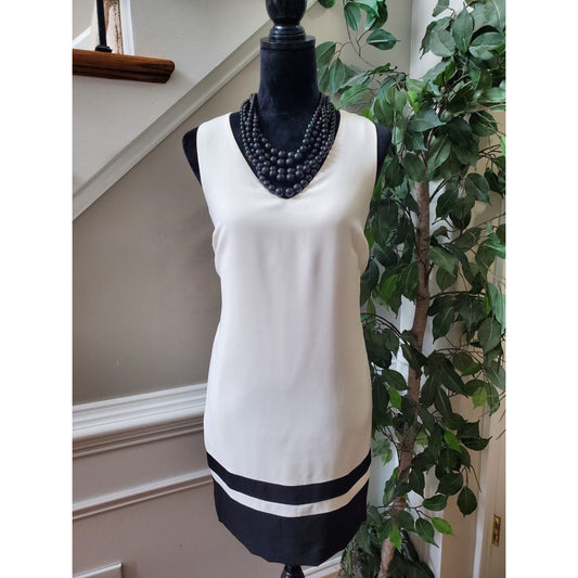 Banana Republic Women's White & Black Polyester V-Neck Sleeveless Knee Length 6