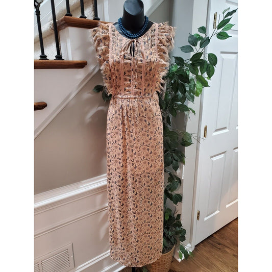 Xhilaration Women Beige Floral Polyester Round Neck Sleeveless Long Maxi Dress M