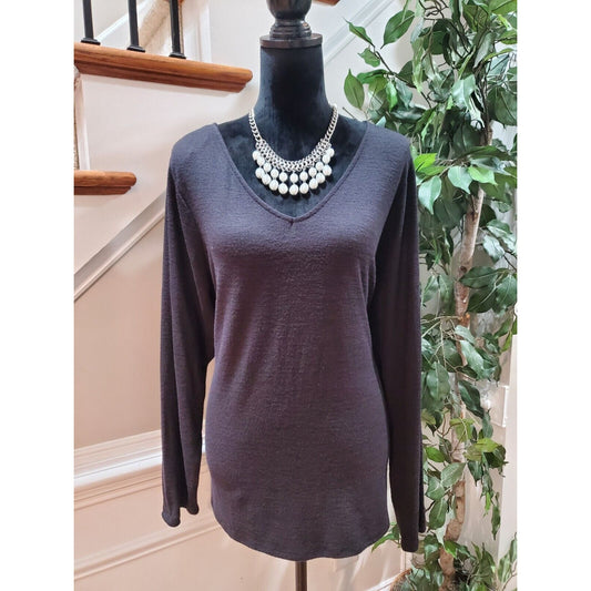 Evri Women Black Solid Rayon V-Neck Long Sleeve Pullover Casual Sweater Size 1X