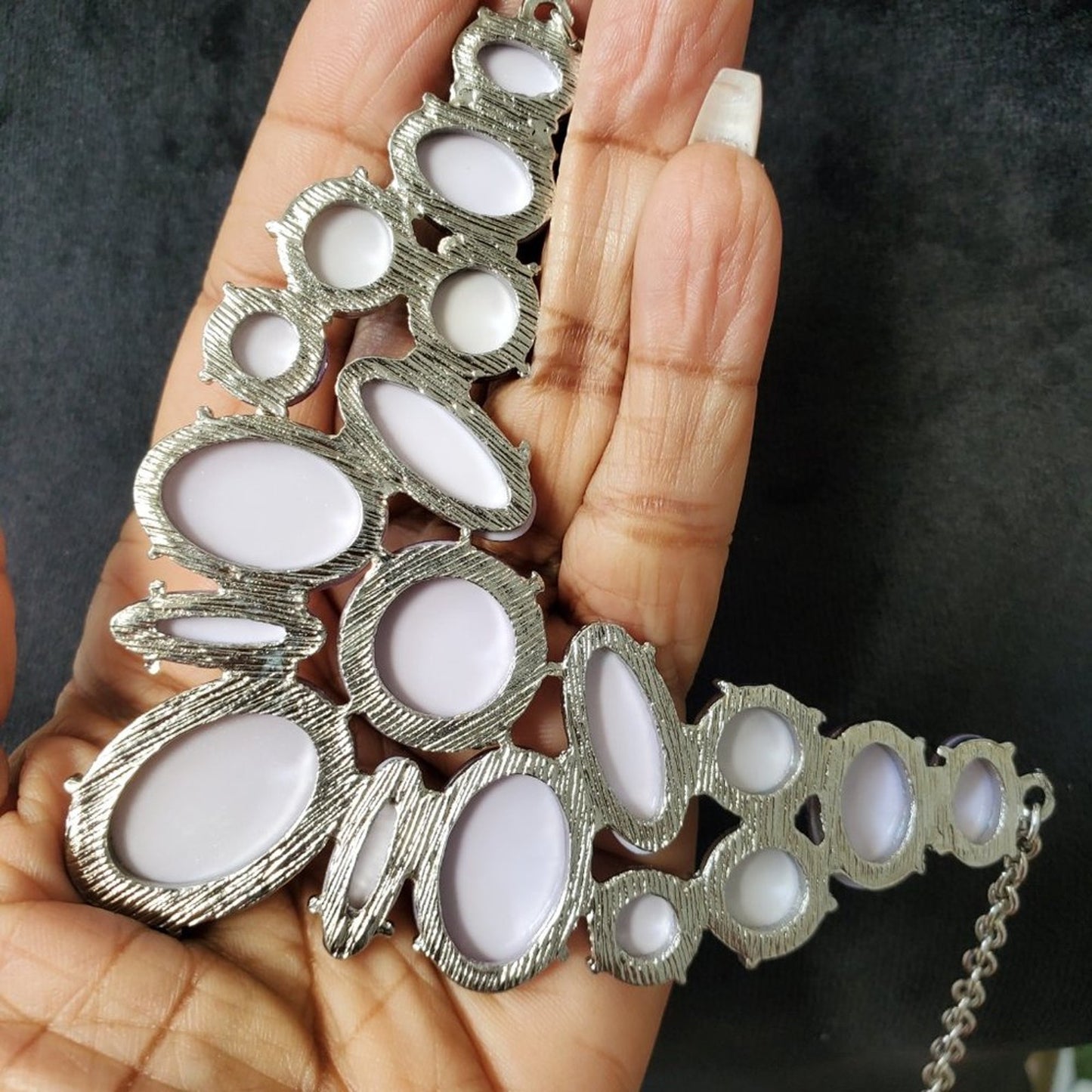 Women's Mother Of Pearl Silver Chain Geometric Gemstone Decor Pendant Necklace