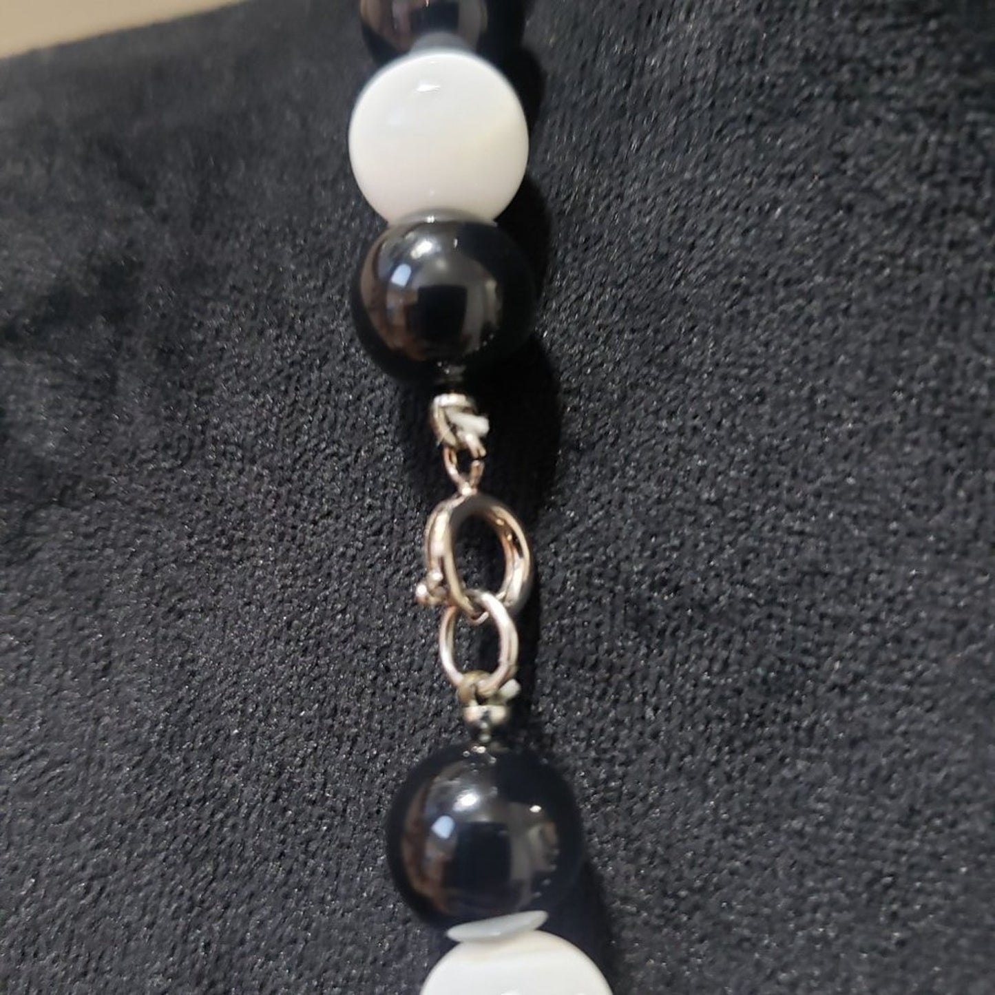 Women's White & Black Round Beaded Long Fashion Pendant Necklace