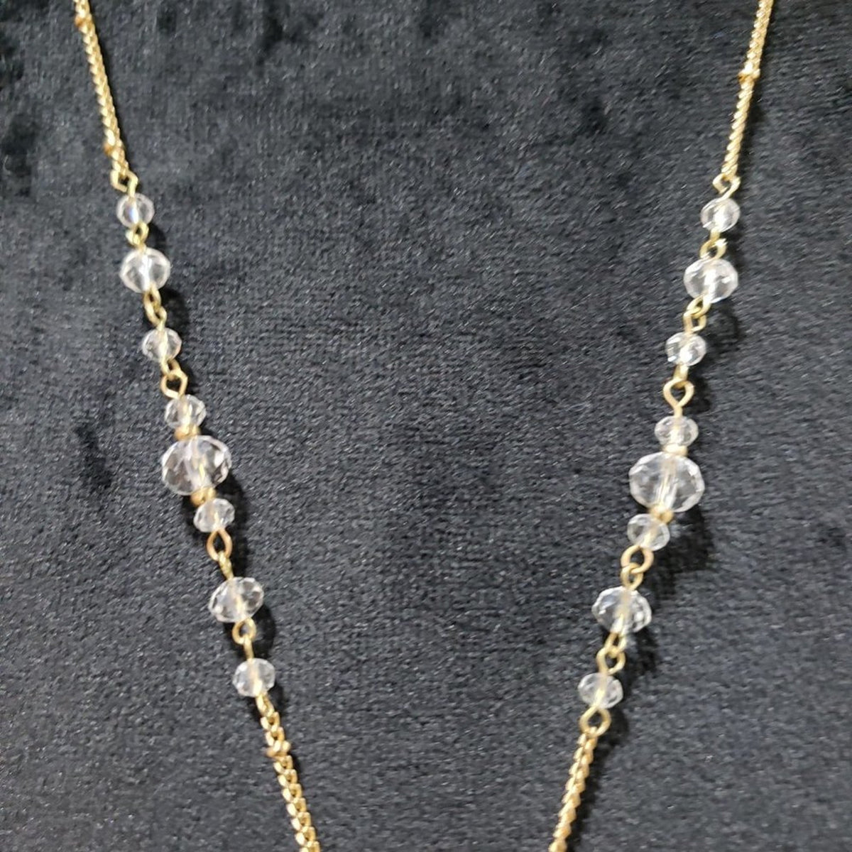 Womens Long Necklace with Teardrop Crystal and Glass Beads with Gold Chain