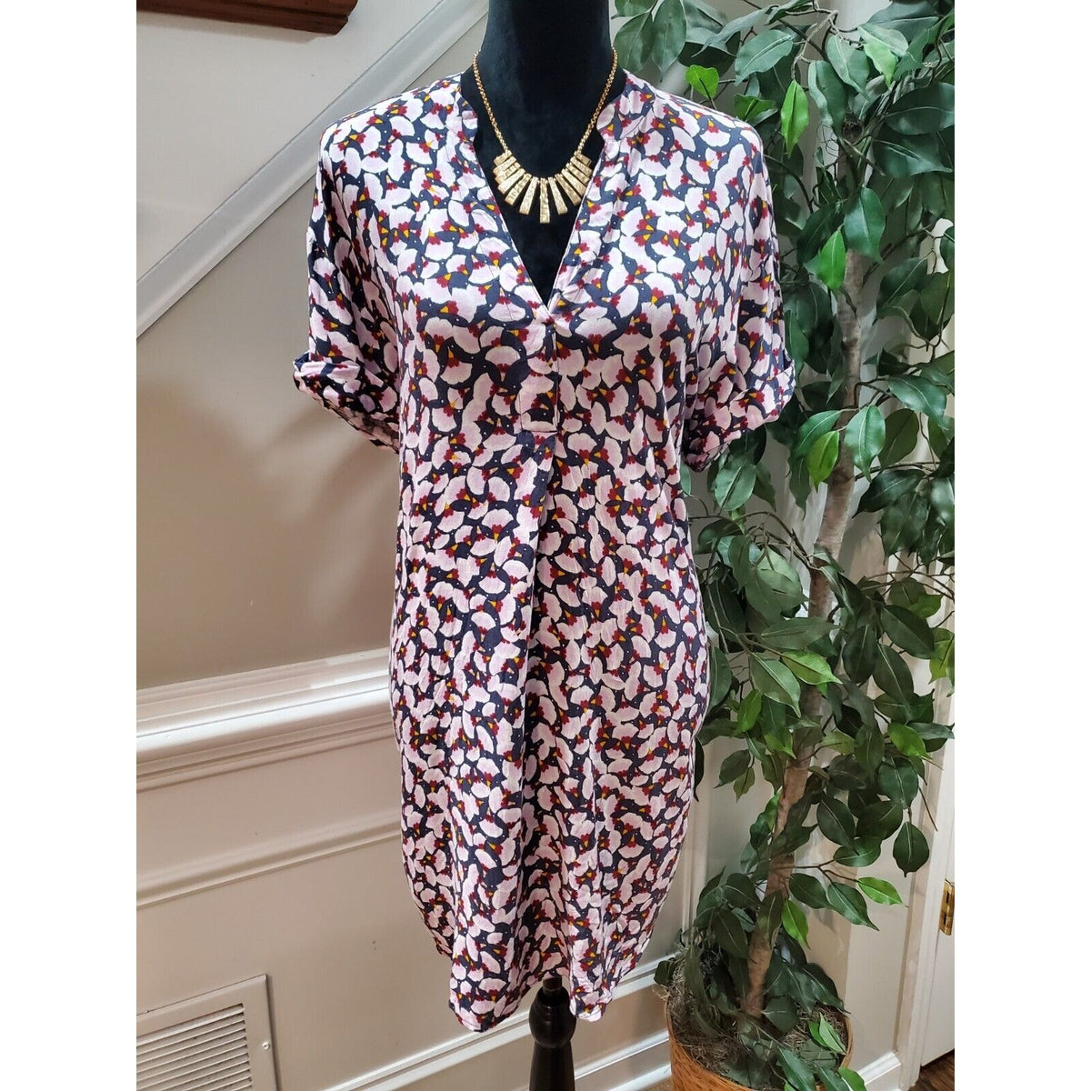 Anna Glover Women Multicolor V-Neck Short Sleeve Casual Knee Length Dress Size 8