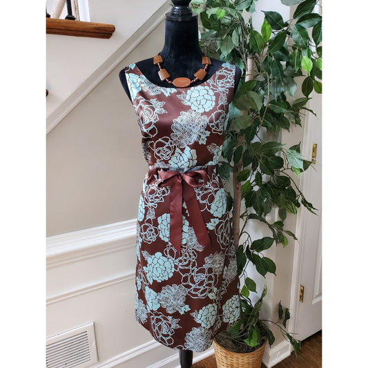 Dressbarn Women's Brown Floral Polyester Round Neck Sleeveless Knee Length 12