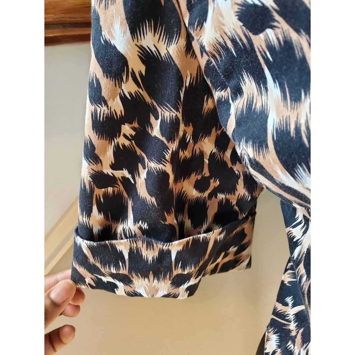 Courtenay Womens Brown Animal Print Half Sleeve Button Up Blazer Jacket Size 16