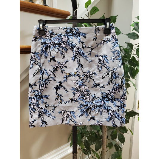 LOFT Womens Gray Blue Floral Embroidered Mini Pencil Skirt Back Zipper Size 0